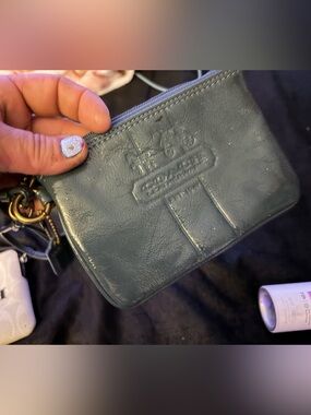 Coach Teal Green Leather Wristlet with Gold Hardware